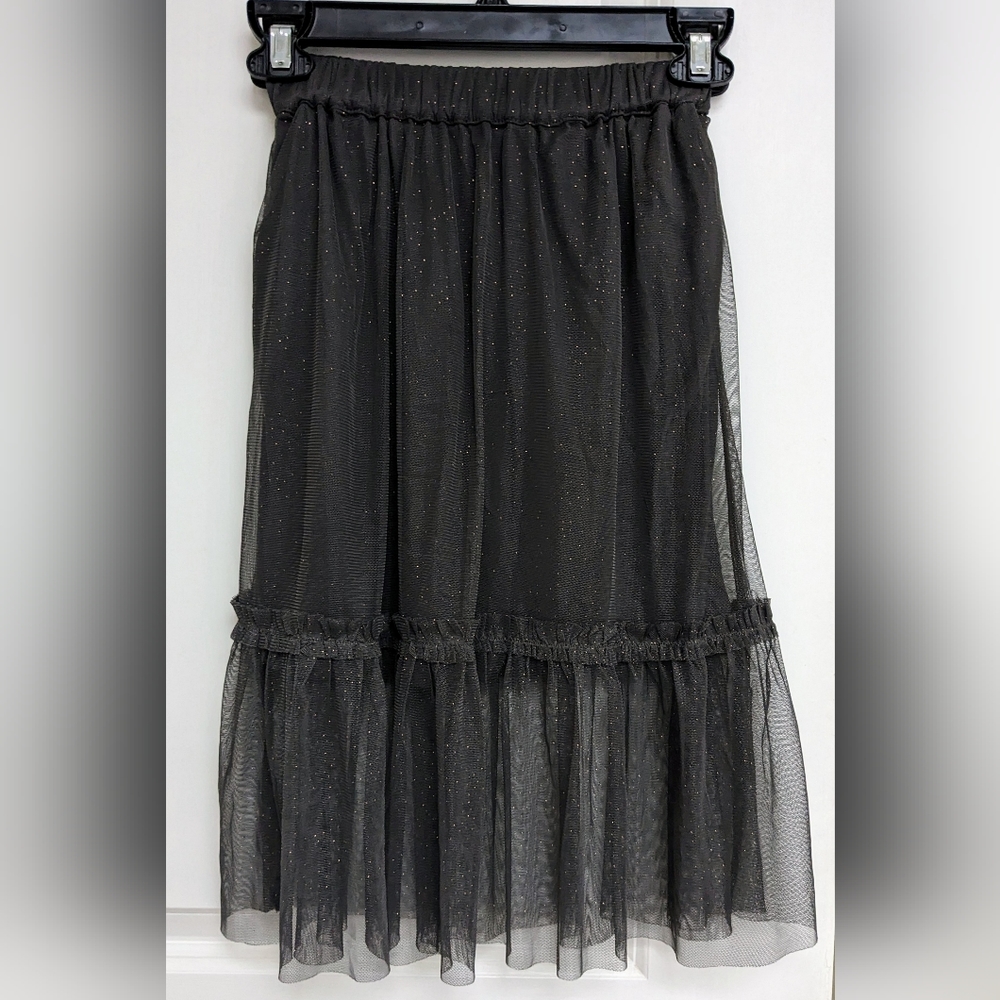 NWOT Mango Long Tulle Skirt with Metallic Gold Speckles Throughout - size L